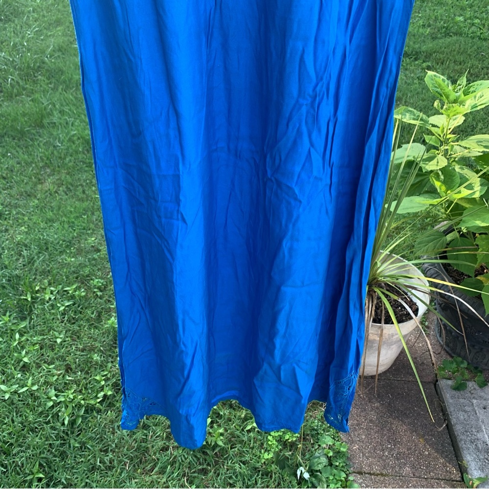 Satyuga Vintage Hawaiian Royal Blue Rayon Midi Dress w/ eyelet detail size small - Picture 6 of 17